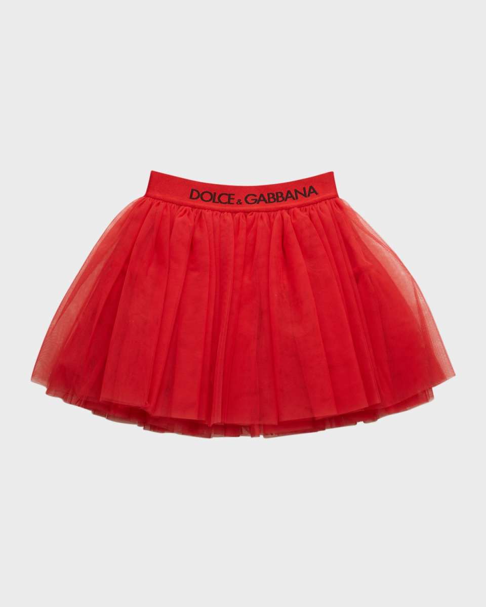 Girl's Logo-Tape Tulle Tutu Skirt, Size 2-6